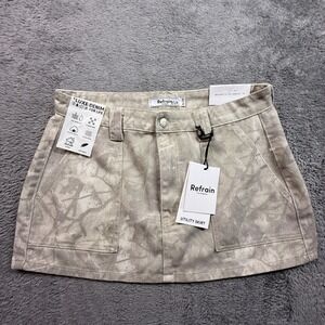 Refrain Utility Skirt Womens Size 9 Tan Camo NEW Denim Mini Skirt J4046